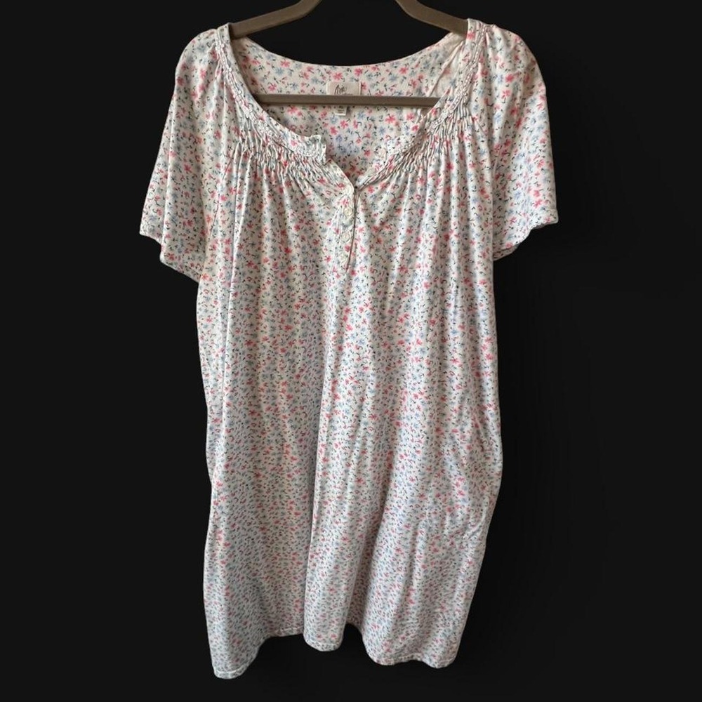 Aria Collection White & Pink Floral Nightgown Women's XL Cotton Coquette